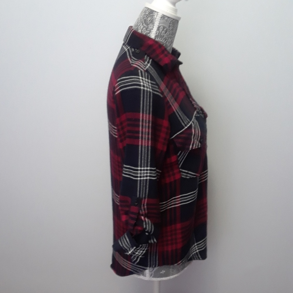 Zara Basic Red Plaid Button Down Long Slee - image 4